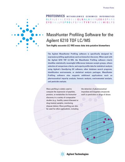 Agilent MassHunter Profiling Software for the Agilent 6210 TOF LC/MS Manual - cover page