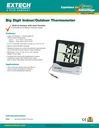 Extech 401014 Big Digit Indoor/Outdoor Thermometer User Manual - cover page