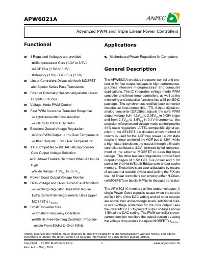 Anpec APW6021A Power Control Chip Datasheet - cover page