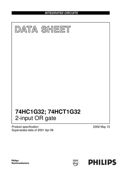 Philips 74HC1G32 / 74HCT1G32 2-input OR Gate Datasheet - cover page