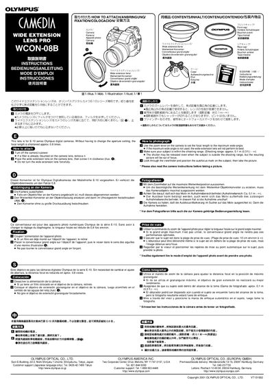 Olympus WCON-08B Wide Extension Lens Instructions - cover page