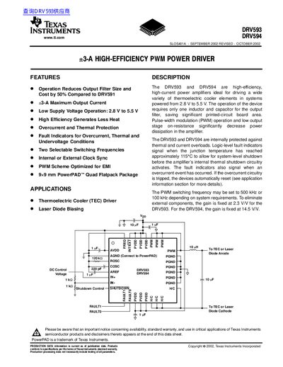 Texas Instruments DRV593/DRV594 High-Efficiency PWM Power Driver Datasheet - cover page
