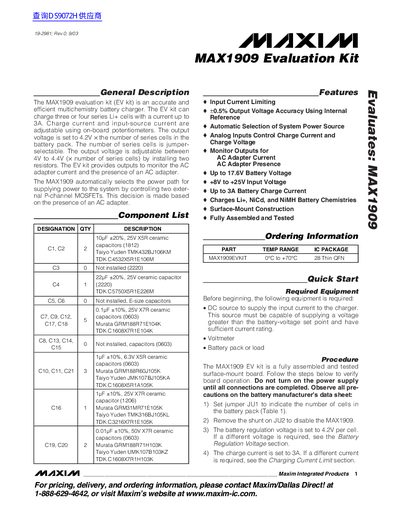 Maxim MAX1909EVKIT Evaluation Kit Quick Start Guide - cover page
