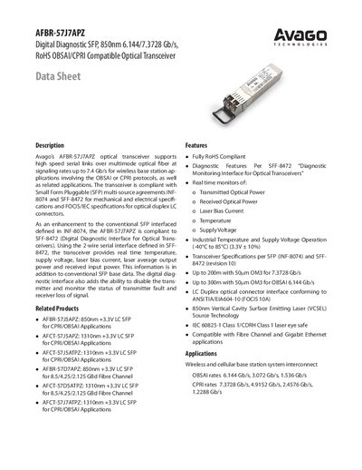 Avago AFBR-57J7APZ Optical Transceiver Handbook - cover page
