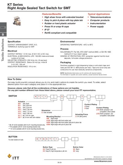 ITT KT Series Tactile Switch Datasheet - cover page