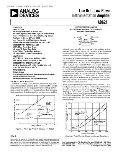 Analog Devices AD621 Datasheet - cover page