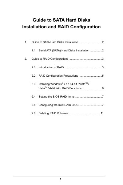 Intel H77 Chipset SATA Hard Disk Installation and RAID Configuration Guide - cover page
