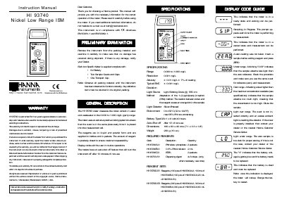 Hanna Instruments HI 93740 Nickel Low Range ISM Instruction Manual - cover page