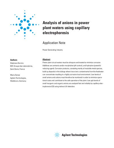 Agilent Capillary Electrophoresis System Anion Analysis Application Note - cover page