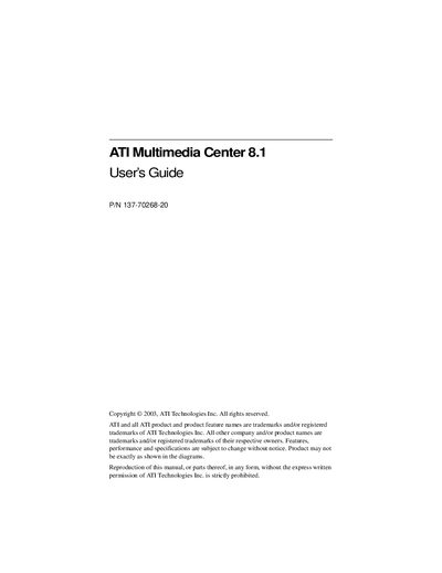 ATI Multimedia Center 8.1 User's Guide - cover page