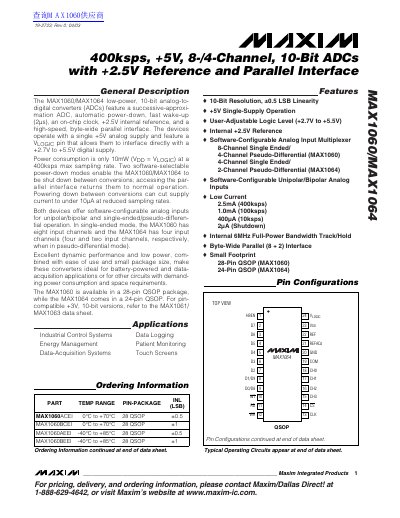 Maxim MAX1060/MAX1064 Data Sheet - cover page