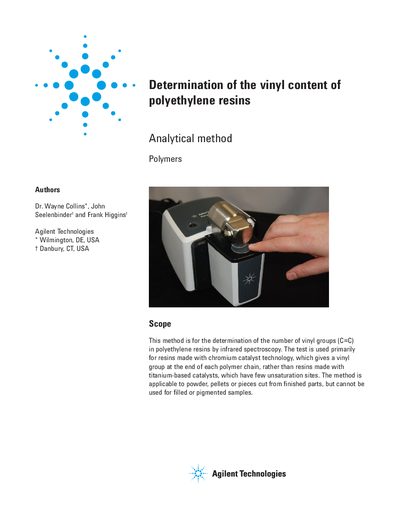 Agilent Cary 630 Determination of Vinyl Content in Polyethylene Resins - cover page