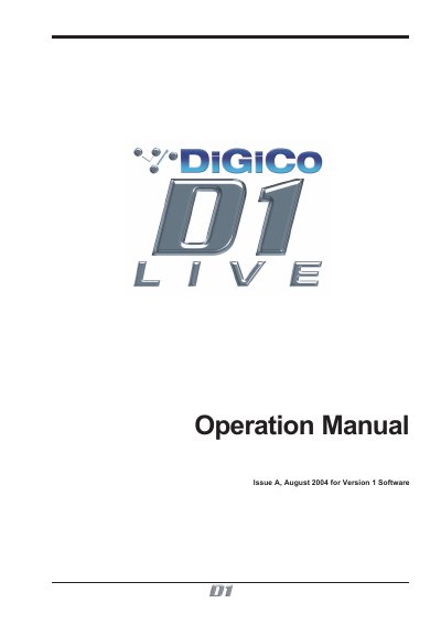 DiGiCo D1 Digital Console Operation Manual - cover page