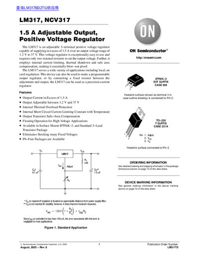 ON Semiconductor LM317/NCV317 Adjustable Voltage Regulator Datasheet - cover page