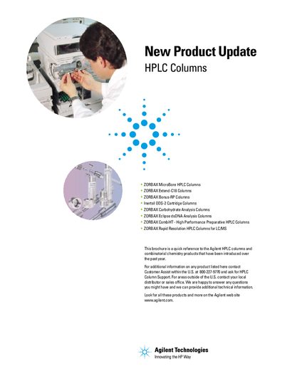 Agilent ZORBAX HPLC Columns Product Update Brochure - cover page
