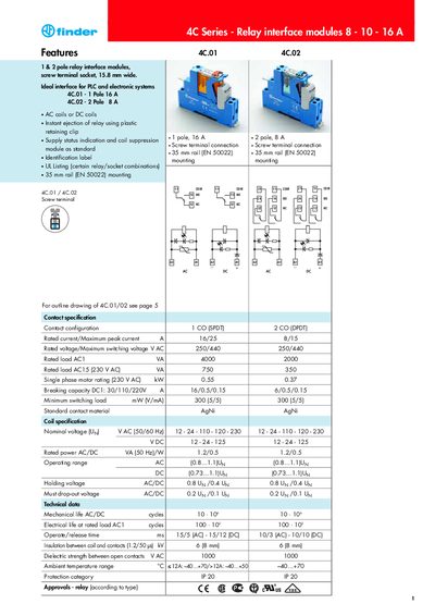 Finder 4C Series Relay Interface Modules Datasheet - cover page