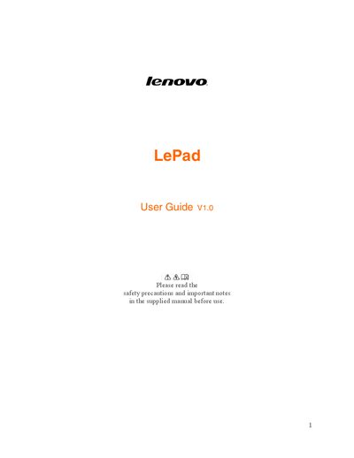 Lenovo LePad User Manual - cover page