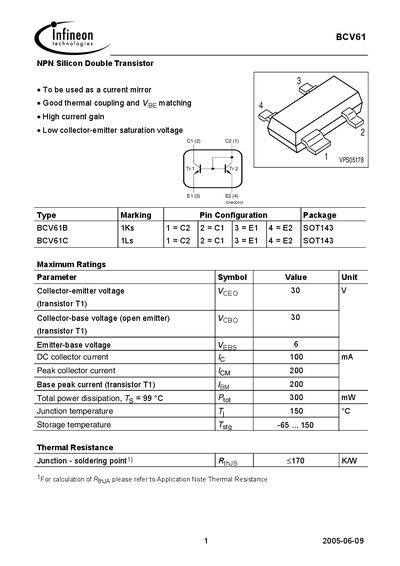 Infineon BCV61 Datasheet - cover page