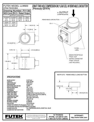 Futek LLW600 Load Cell Datasheet - cover page