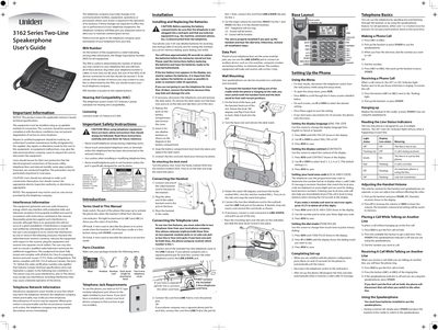 Uniden 3162 Series Two-Line Speakerphone User's Guide - cover page