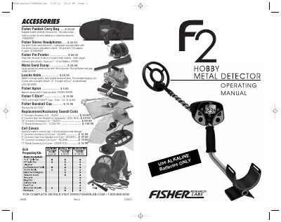 Fisher F2 Metal Detector Operating Manual - cover page