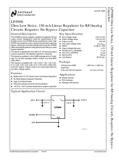 National Semiconductor LP5900 Linear Regulator Datasheet - cover page