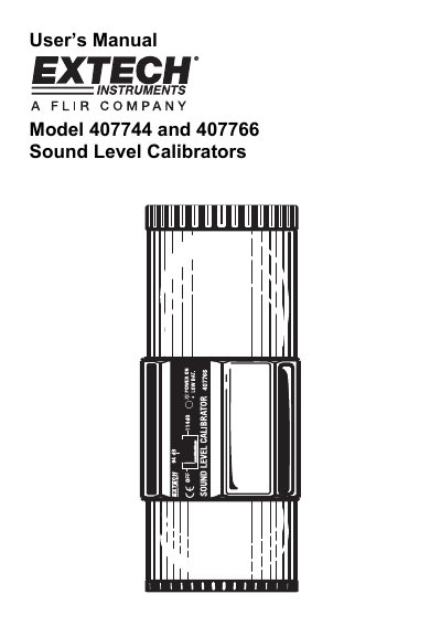 Extech Model 407744 & 407766 Sound Level Calibrators User's Manual - cover page