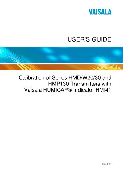Vaisala HMDW2030/HMP130 User's Guide - cover page