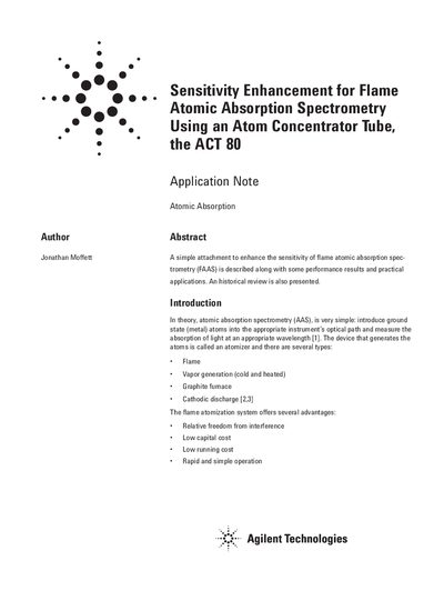 Agilent ACT 80 Atom Concentrator Tube Application Note - cover page