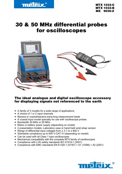 Chauvin Arnoux MTX1032-C / MTX1032-B / MX9030-Z Differential Probe User Manual - cover page