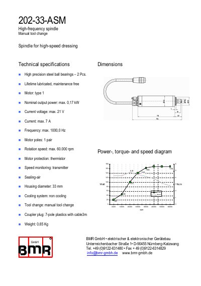 BMR 202-33-ASM High-Frequency Spindle Technical Data Sheet - cover page