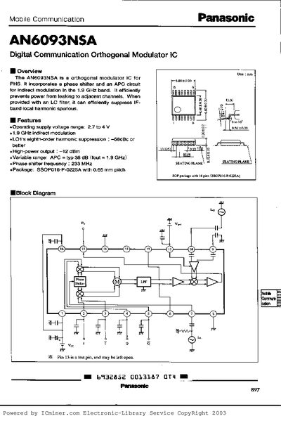 Panasonic AN6093NSA Datasheet - cover page