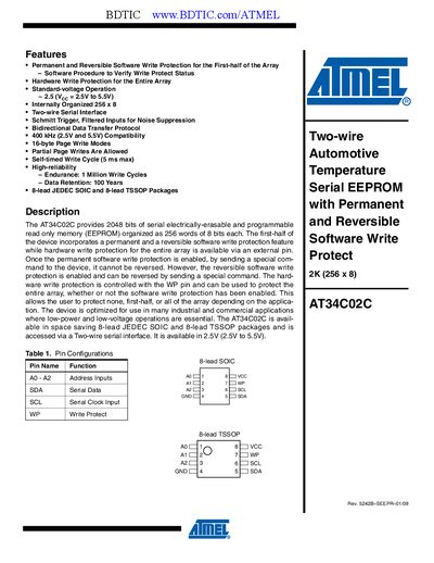 Atmel AT34C02C Serial EEPROM Datasheet - cover page