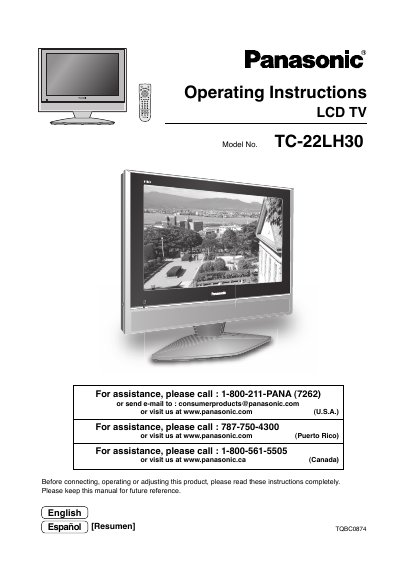 Panasonic TC-22LH30 LCD TV Operating Instructions - cover page