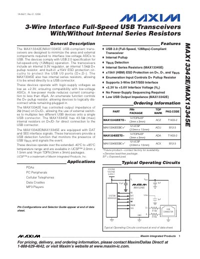 Maxim MAX13342E/MAX13345E USB Transceiver Datasheet - cover page