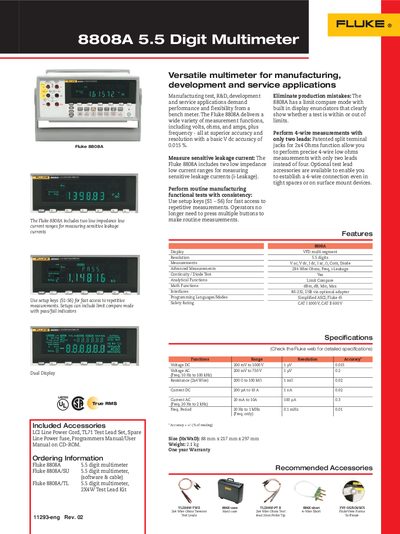 Fluke 8808A 5.5 Digit Multimeter Handbook - cover page