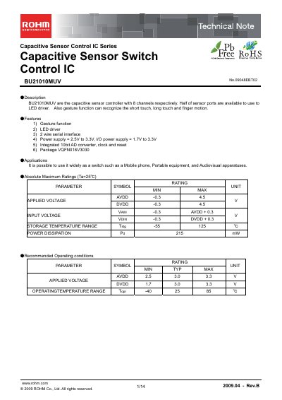 ROHM BU21010MUV Technical Note - cover page