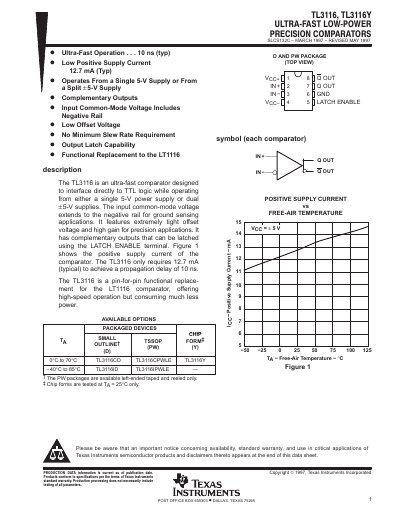 TEXAS INSTRUMENTS TL3116 TL3116Y PRECISION COMPARATORS  - cover page