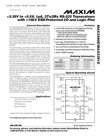 Maxim MAX3380E/MAX3381E RS-232 Transceiver Datasheet - cover page