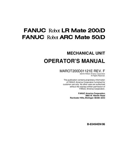 FANUC LR Mate 200iD / ARC Mate 50iD Mechanical Unit Operator's Manual - cover page