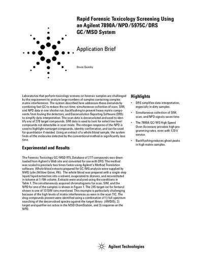 Agilent 7890A/NPD/5975C/DRS GC/MSD System Application Brief - cover page