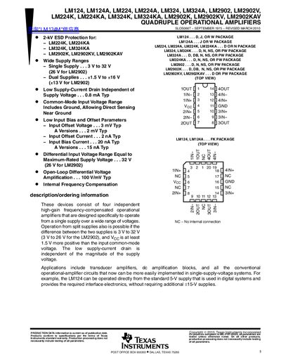 TEXAS INSTRUMENTS LM124 LM124A LM224 LM224A LM324 LM324A LM2902 LM2902V LM224K LM224KA LM324K LM324KA LM2902K LM2902KV LM2902KAV QUADRUPLE OPERATIONAL AMPLIFIERS handbook - cover page