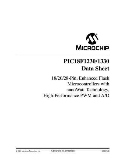 Microchip PIC18F1230/1330 Datasheet - cover page