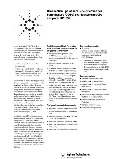 Agilent HP 1090 Compact HPLC System Operational Qualification/Performance Verification Procedure - cover page