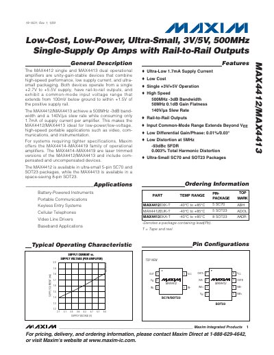 Maxim MAX4412/MAX4413 Op Amp Datasheet - cover page