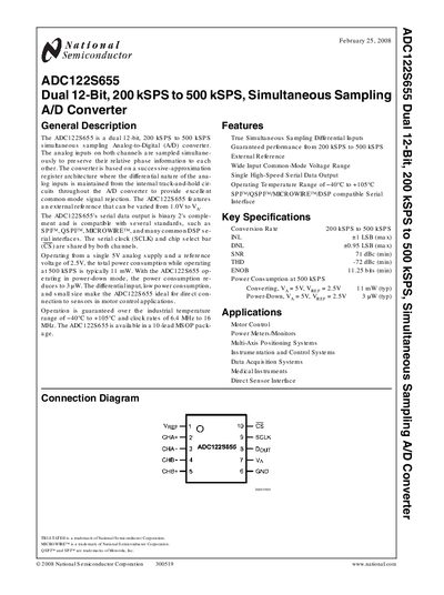 National Semiconductor ADC122S655 Datasheet - cover page