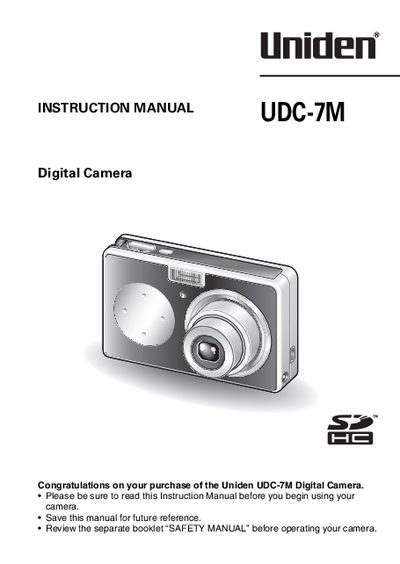 Uniden UDC-7M Digital Camera Instruction Manual - cover page