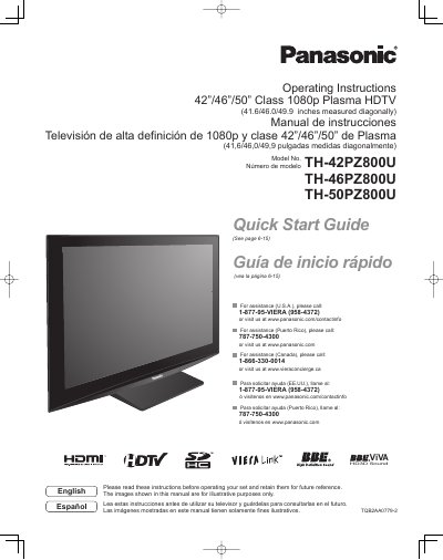 Panasonic TH-42PZ800U/TH-46PZ800U/TH-50PZ800U Manual(1) - cover page