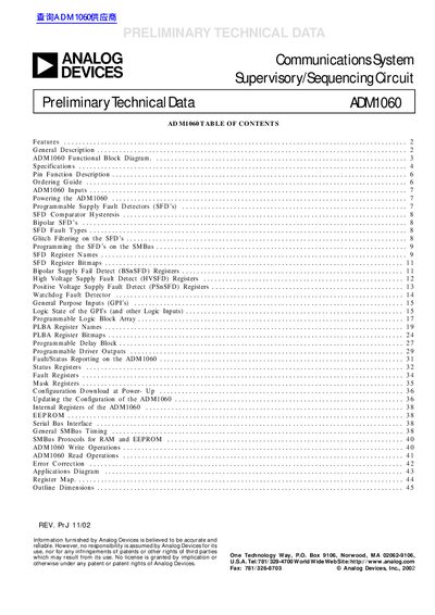 Analog Devices ADM1060 Preliminary Technical Data Datasheet