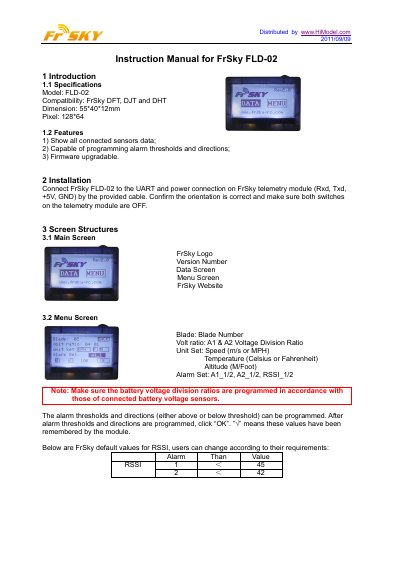 FrSky FLD-02 Flight Display Instruction Manual - cover page